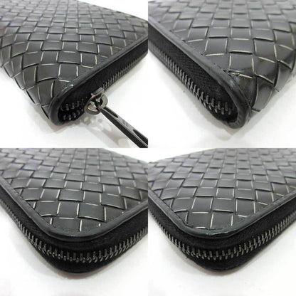 Bottega Veneta Wallet Long Round Zipper Black Intrecciato