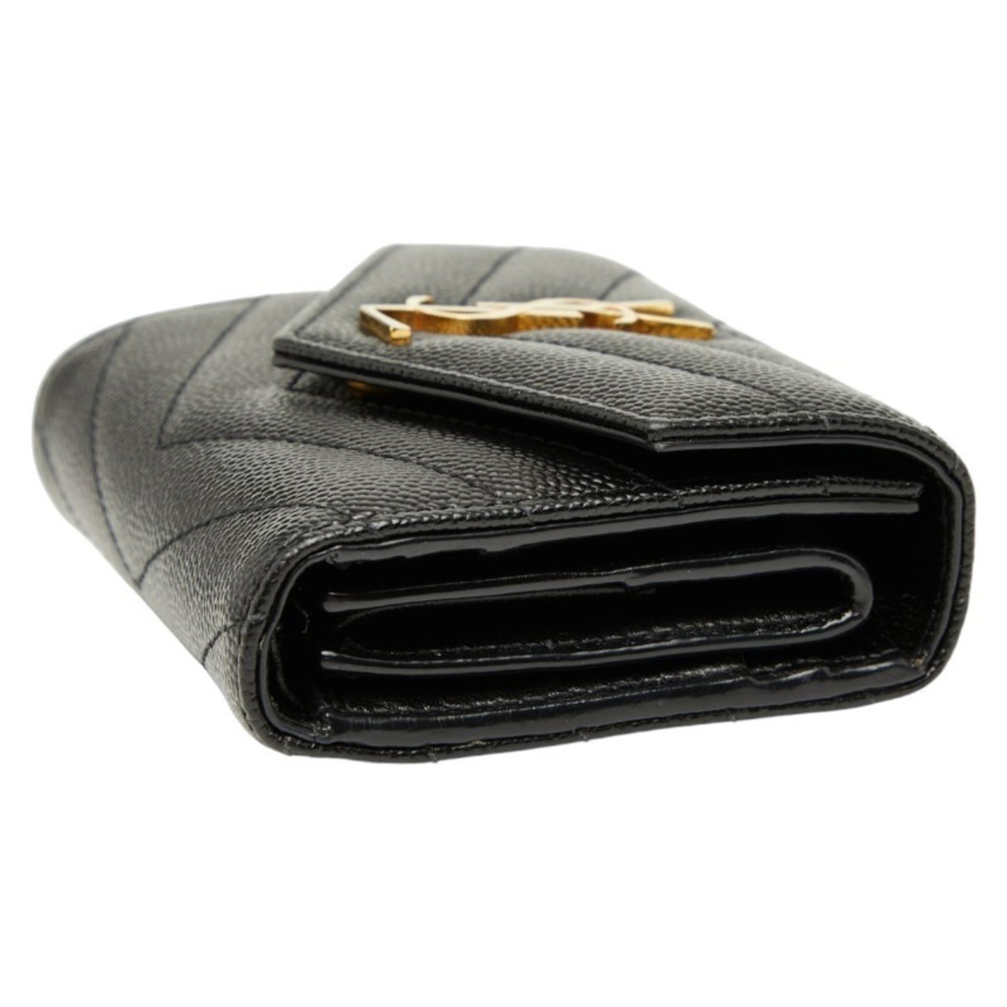 Saint Laurent Ysl Cassandra Tri-Fold Compact Wallet 692061 Black Leather