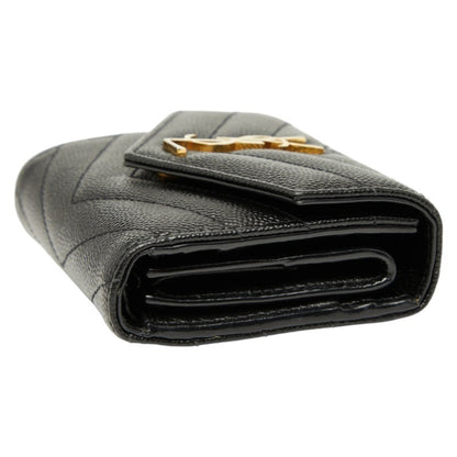 Saint Laurent Ysl Cassandra Tri-Fold Compact Wallet 692061 Black Leather
