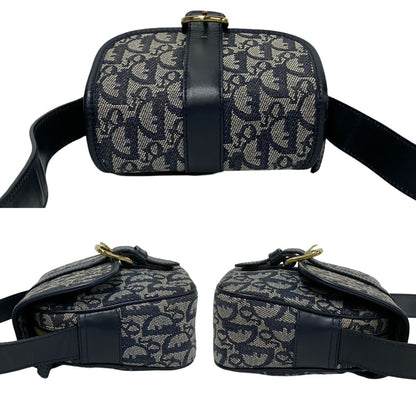 Christian Dior Trotter Pattern Leather Canvas Shoulder Bag Pochette Navy 34211