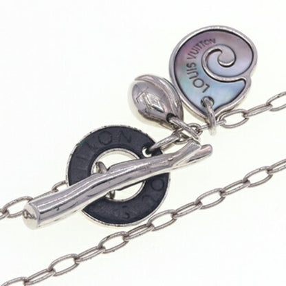 Louis Vuitton Necklace Sand Charms M62500 Silver Black Metal Shell Choker