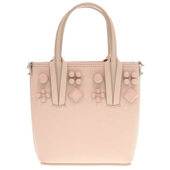 Like New Christian Louboutin Painted Cabata Mini Calfskin Leather Tote Bag In Pink Beige