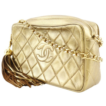 Chanel Chain Shoulder Bag Matelasse A03727 Lambskin Gold Fringe Chainshoulder