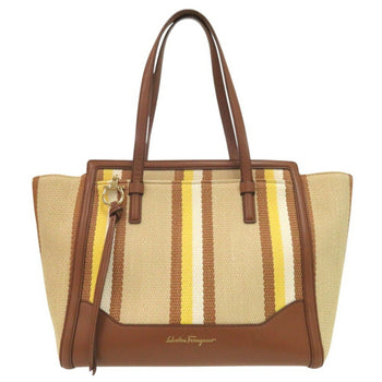 Salvatore Ferragamo Amy Tote Bag Striped Leather Canvas Multicolor 0996Salvatore
