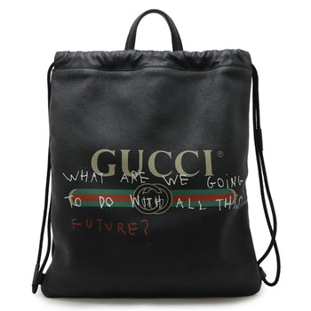 Gucci Gucci Print Coco Capitan Drawstring Backpack/Tote Bag In Black Leather