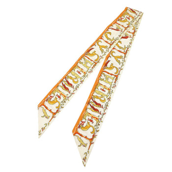 Herms Twilly Alphabet 3 Forest Animals Scarf/Muffler Silk Orange/Cream/Red 1119 Hermes