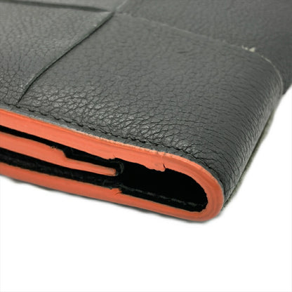 Bottega Veneta Maxi Intrecciato Long Wallet Leather Black Bi-Fold Billfold Itlquedc73Eo