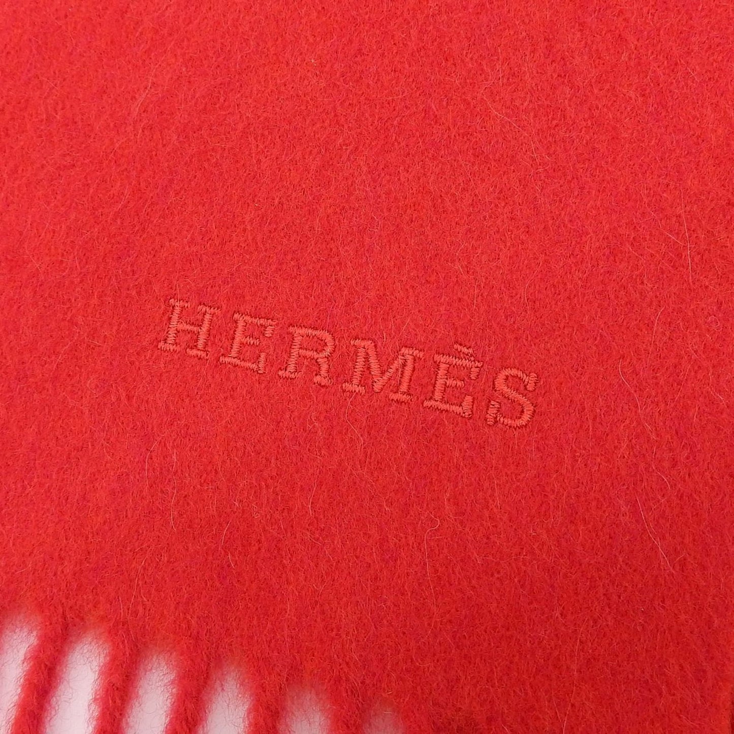 Hermes 100% Cashmere Stole/Scarf/Shawl With Logo Embroidery And Fringe