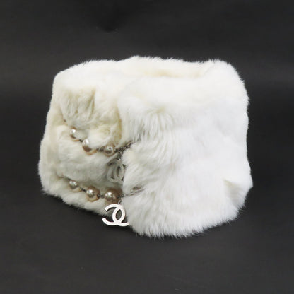 Chanel Scarf Tippet Rabbit Fur Faux Pearl White