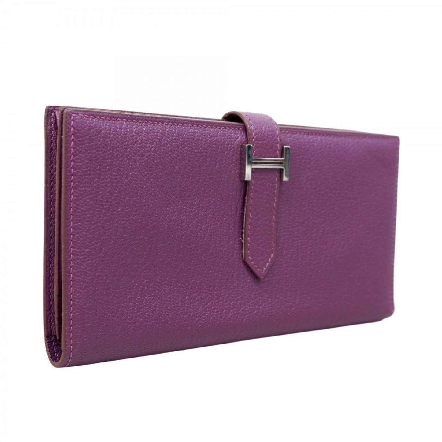 Hermes Herms Bearn Soufflet Chevre Mysore Violet Long Wallet