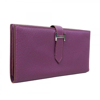 Hermes Herms Bearn Soufflet Chevre Mysore Violet Long Wallet