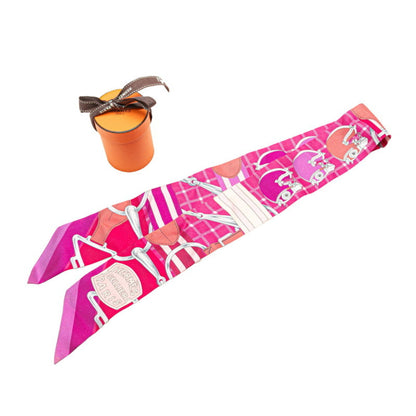 Hermes Herms Twilly Panoplie Equestre Equestrian Gear Scarf/Muffler In Pink Multicolored Silk