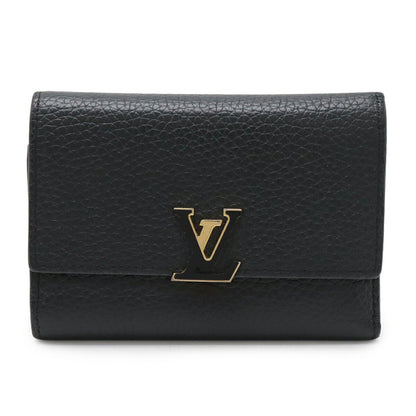 Louis Vuitton Portefeuille Capucines Compact Tri-Fold Wallet In Taurillon Leather Noir And Hot Pink