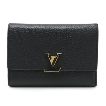 Louis Vuitton Portefeuille Capucines Compact Tri-Fold Wallet In Taurillon Leather Noir And Hot Pink