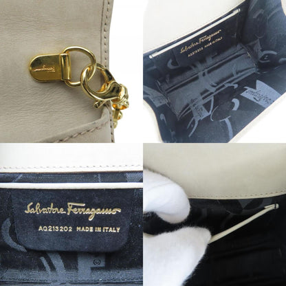 Salvatore Ferragamo Shoulder Bag Aq213202 Vara Ribbon Chain Mini Pochette Suede Greige Waist Pouch