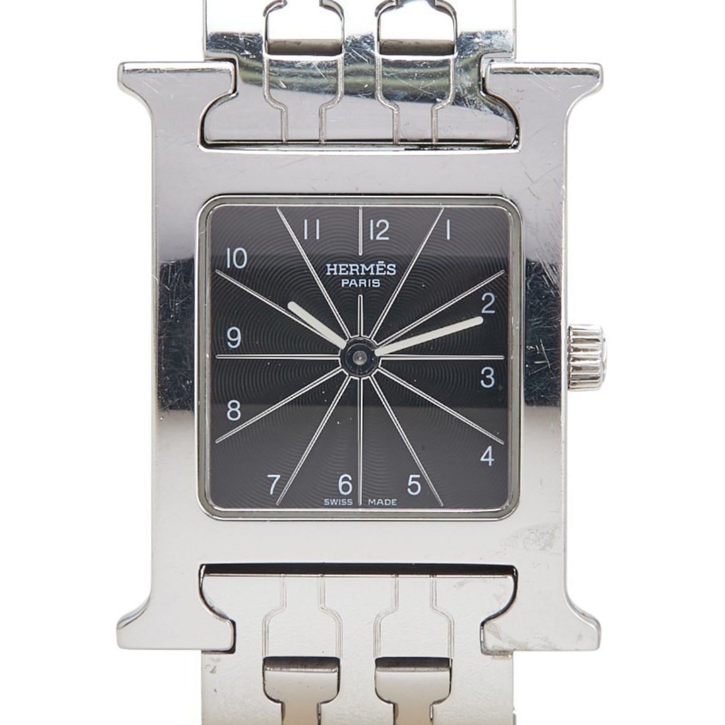 Herms H Watch Hh1.210 Quartz With Black Dial And Stainless Steel