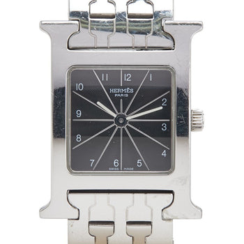 Herms H Watch Hh1.210 Quartz With Black Dial And Stainless Steel