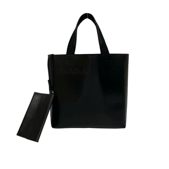 Prada Prada Perforated Logo Leather Genuine Nylon Handbag Tote Bag Black 37519