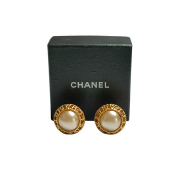 Chanel Vintage Faux Pearl Circle Clip Earrings