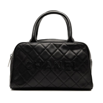 Chanel Matelasse Mini Boston Bag A15685 Black Caviar Leather Patent