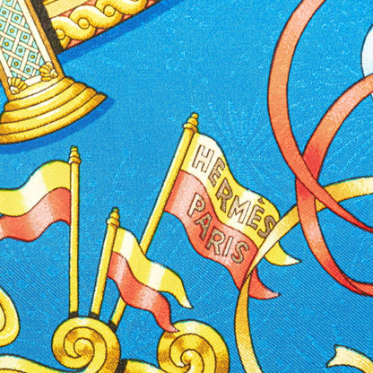 Hermes Carre 90 Luna Park Amusement Park Scarf Muffler Blue Gold Multicolor Silk