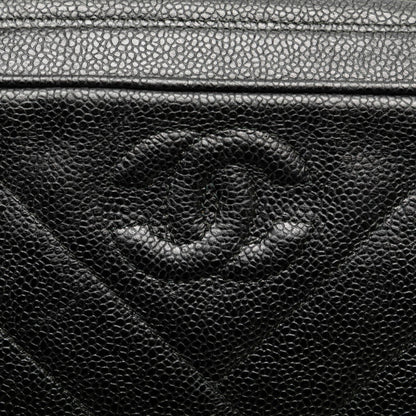 Chanel Coco Mark Bias Stitch Crossbody Shoulder Bag In Black Caviar Leather