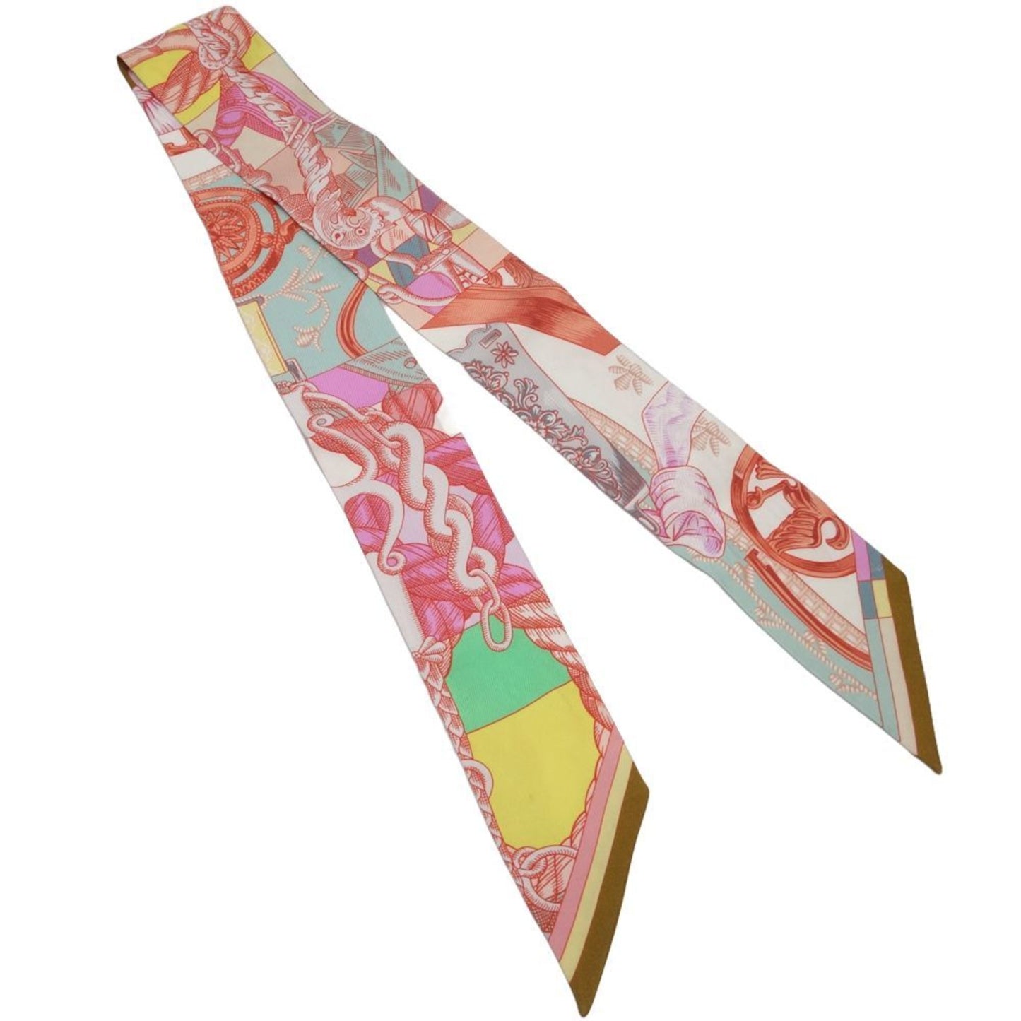 Hermes Scarf Twilly Cavalleria D Etriers Cavalry Armor Silk Multicolor Pink 180443