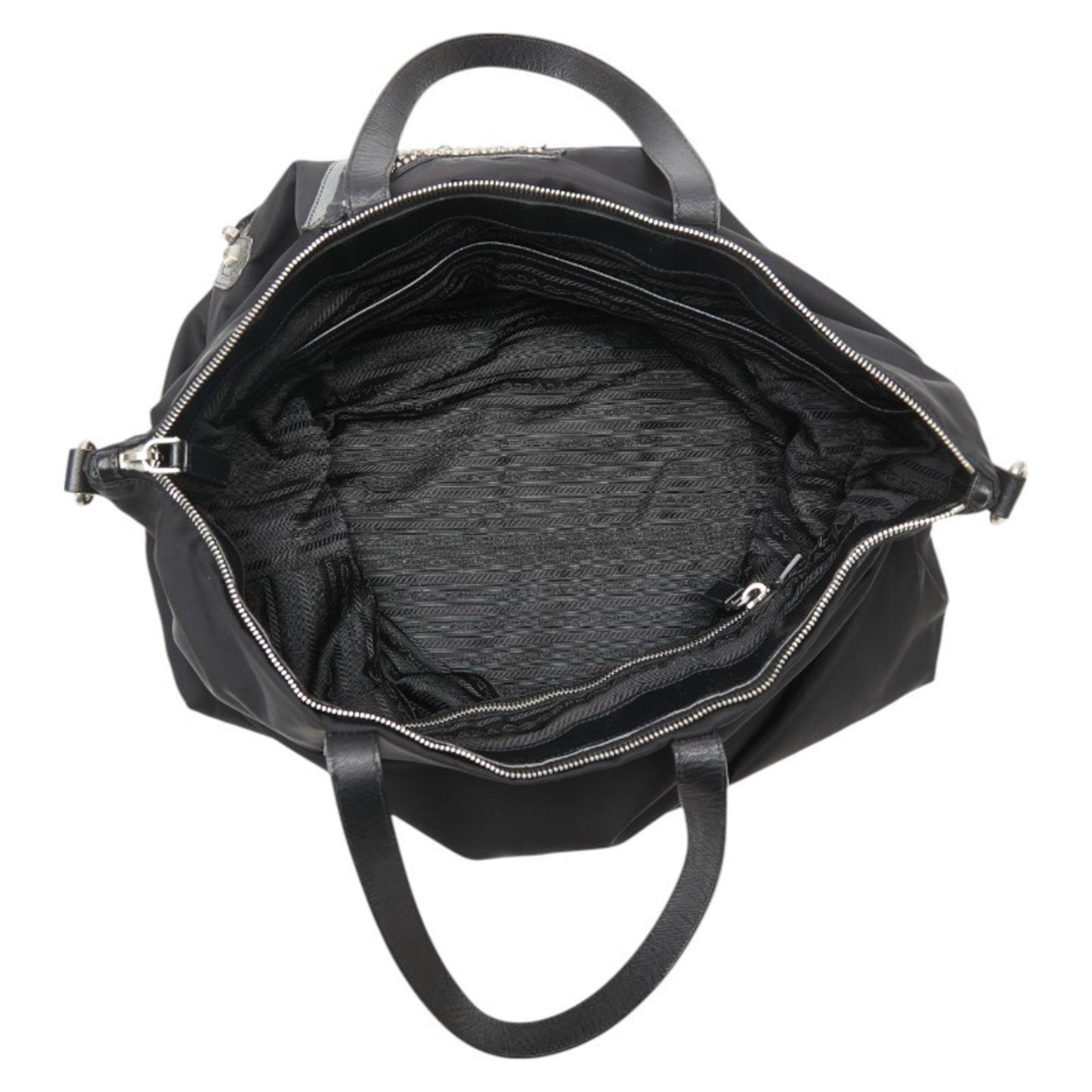 Prada Skull Stud Handbag Tote Bag Black Nylon Leather