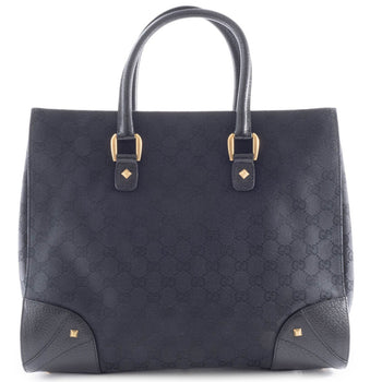 Gucci Gg Canvas Tote Bag 120897 In Black Leather