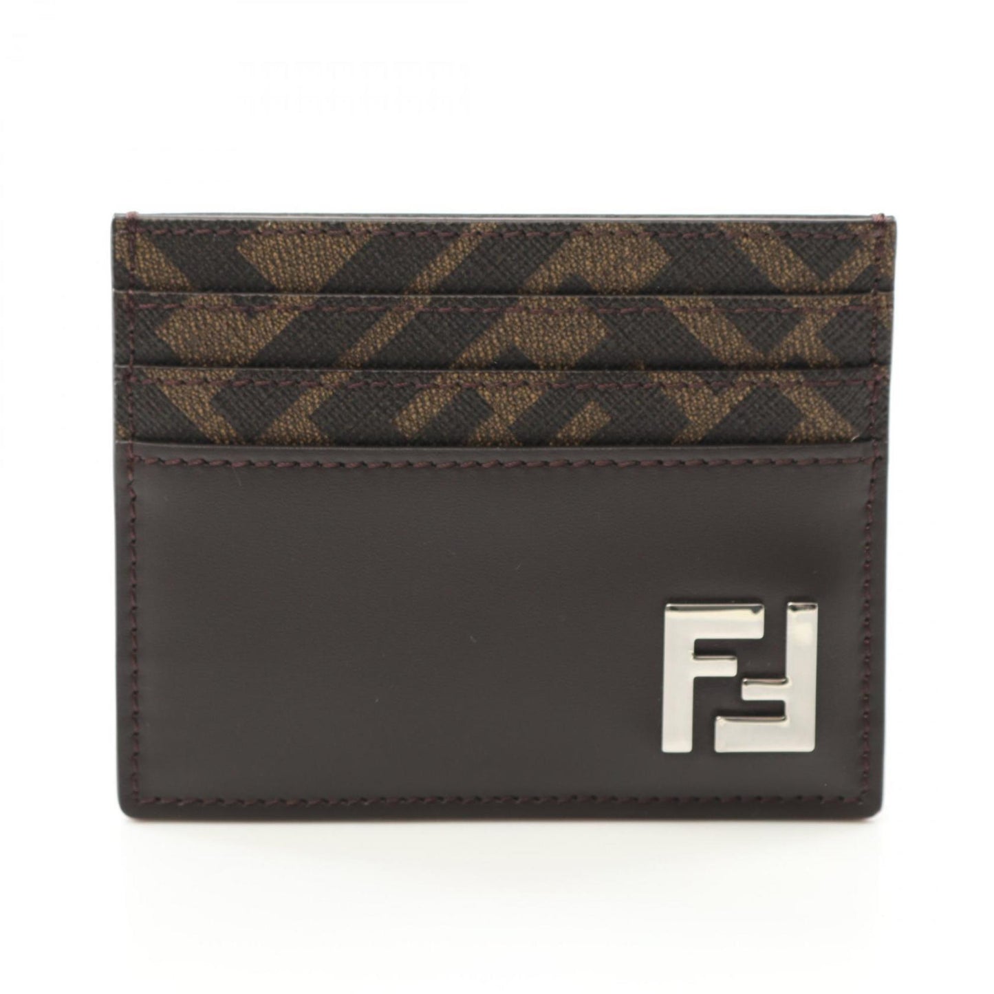 Fendi Ff Business Card Holder/Card Case Leather Coated Canvas