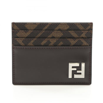 Fendi Ff Business Card Holder/Card Case Leather Coated Canvas