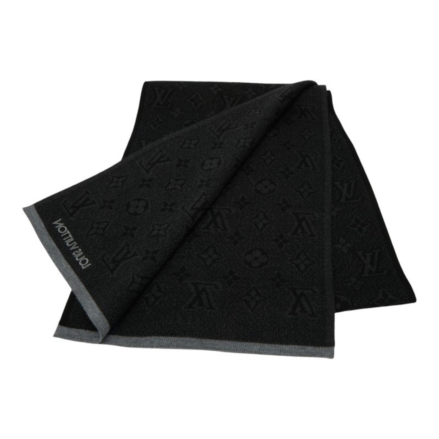Louis Vuitton Monogram Eclipse Echarpe My Scarf M73468 Black/Gray Wool