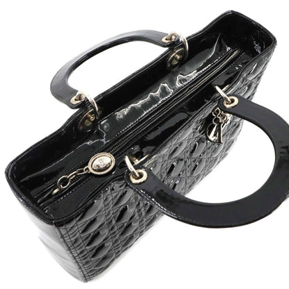 Christian Dior Cannage Lady Large 2-Way Hand/Shoulder Bag In Black Enamel