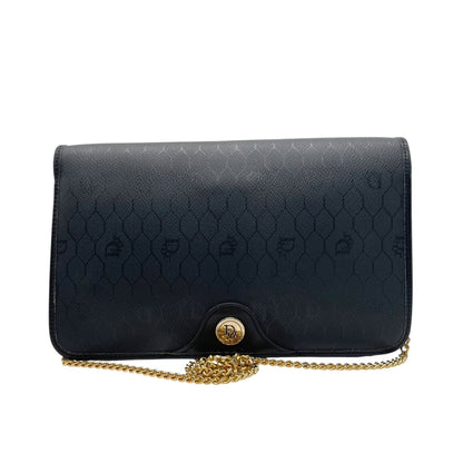 Christian Dior Vintage D7 Honeycomb Pattern Black Leather Shoulder Bag With Chain