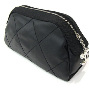 Chanel Pouch Paris Biarritz A34212 Black Coated Canvas Coco Mark Quilted
