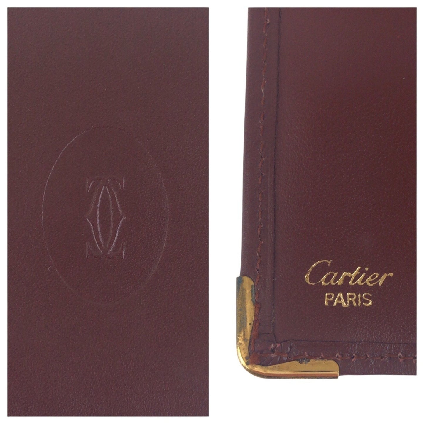Cartier Vintage Must Line Wine Red Bordeaux Leather Bi-Fold Wallet