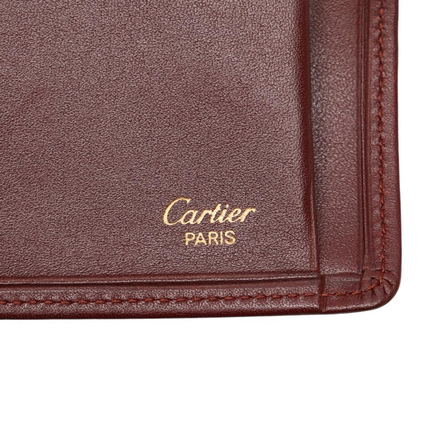 Cartier Must Line Bifold Wallet Wine Red Bordeaux Leather