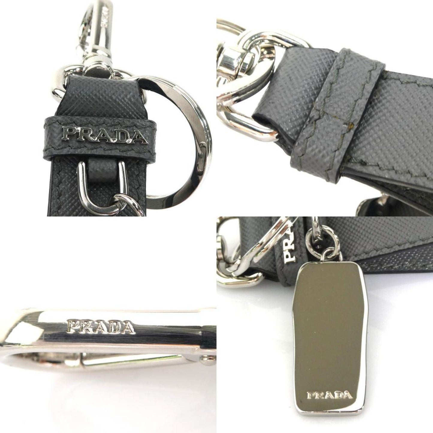 Prada Prada Key Ring Leather Metal Gray