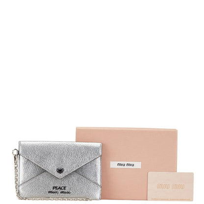 Miu Miu Miu Madras Love Peace Metallic Mini Wallet Pouch 5Mf01P Silver Black Leather