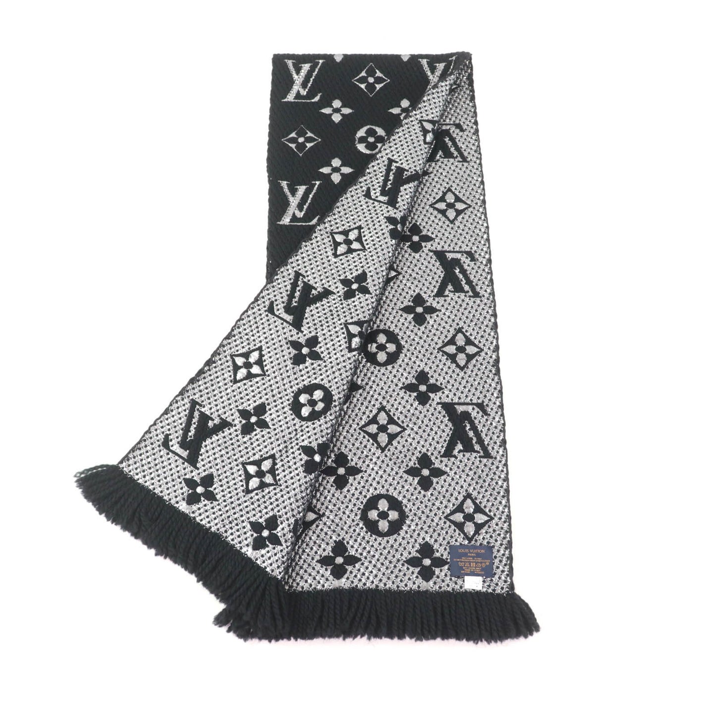 Louis Vuitton M75833 Echarpe Logomania Shine Silk Blend Noir Monogram Scarf