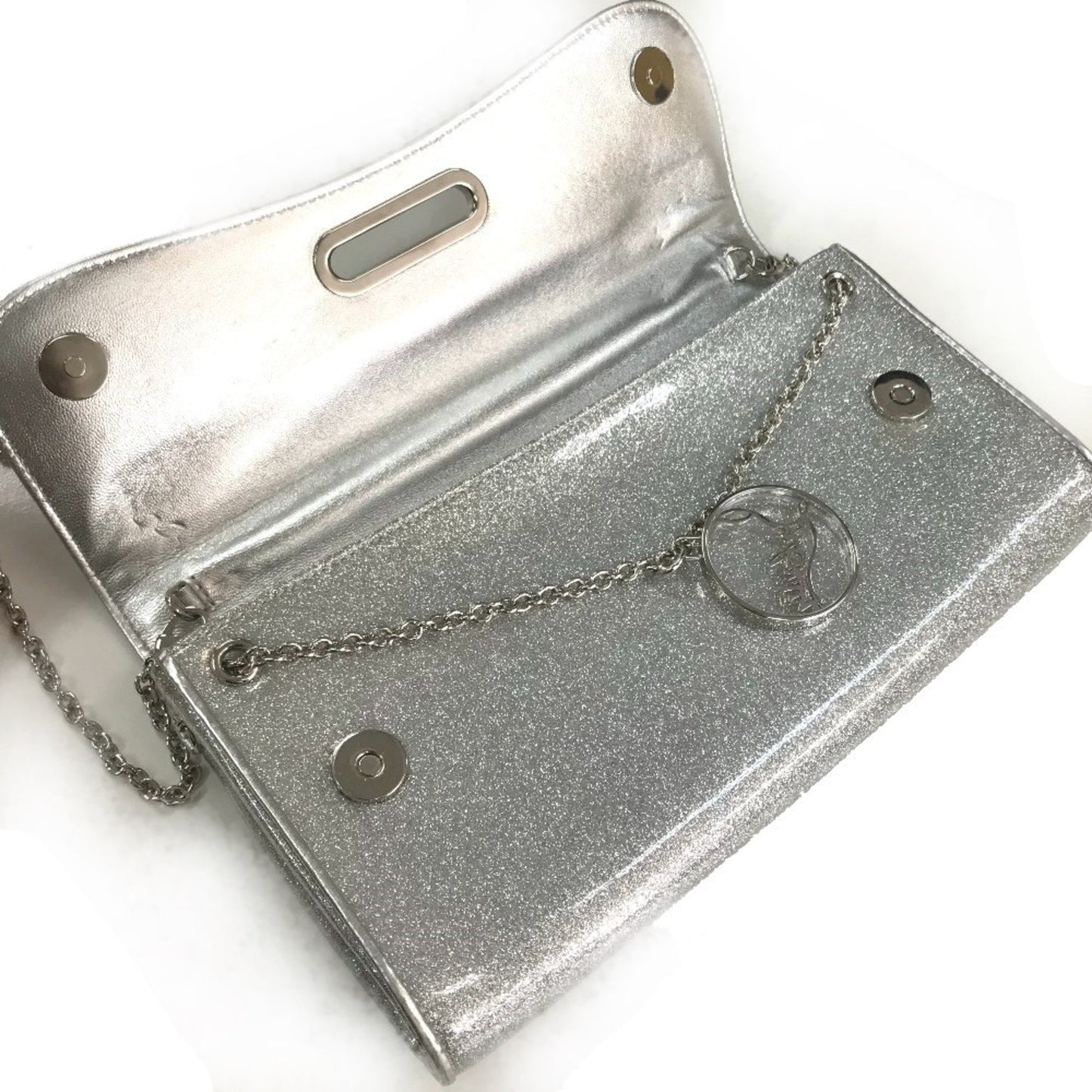 Christian Louboutin 1145132 Glitter 2Way Chain Shoulder Bag Clutch Bag Silver Silverhardware