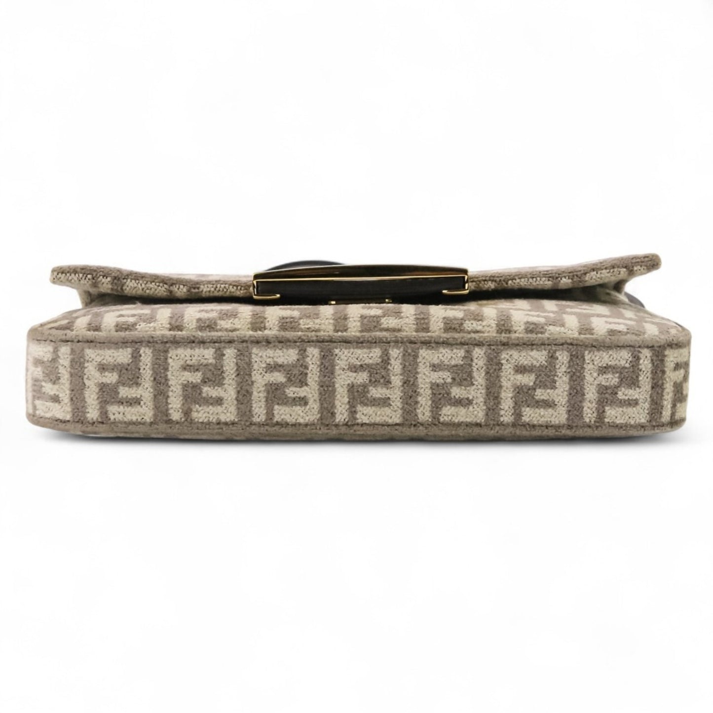 Fendi Zucca Baguette Tapestry Fabric Phone Pouch Shoulder Bag 7As142 Greige