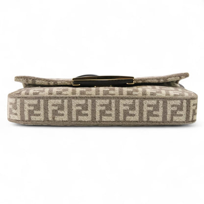 Fendi Zucca Baguette Tapestry Fabric Phone Pouch Shoulder Bag 7As142 Greige
