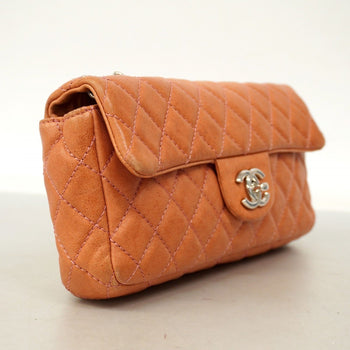 Chanel Shoulder Bag Matelasse W Chain Lambskin Pink