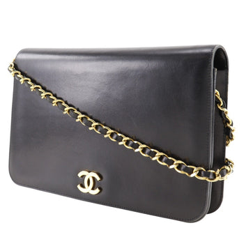 Chanel Chanel Chain Shoulder Bag Coco Mark Calf Black Snap Button Chainshoulder
