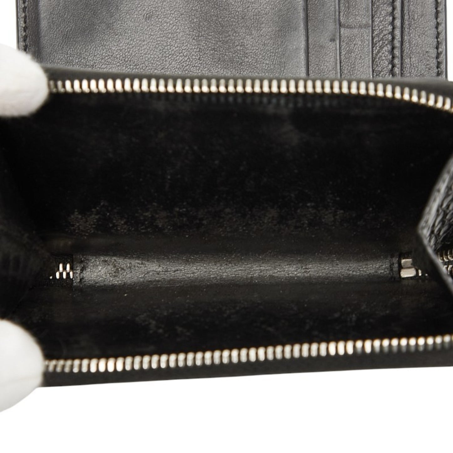 Saint Laurent Ysl Logo Crocodile Embossed Round Zipper Bifold Wallet 403964 Black Leather