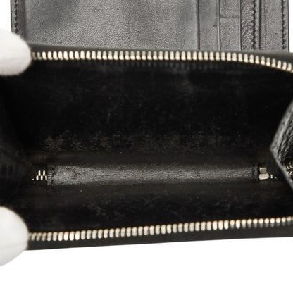 Saint Laurent Ysl Logo Crocodile Embossed Round Zipper Bifold Wallet 403964 Black Leather