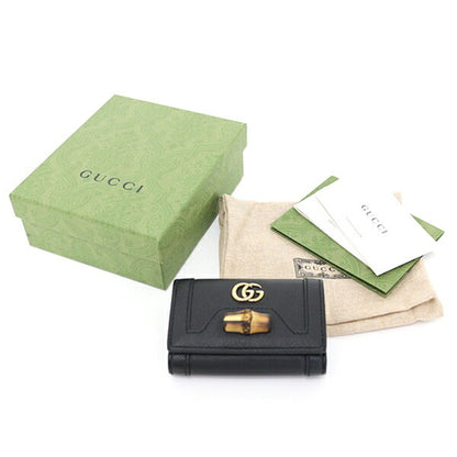Gucci Diana Key Case Black 658636 Bamboo Leather Double G 6-Ring Unused F-04720