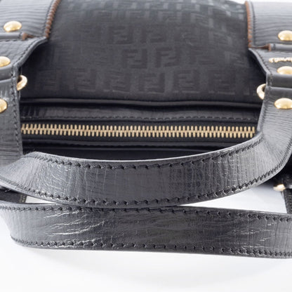 Fendi Zucca Canvas Handbag 8Bn161 Leather Black
