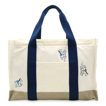 Hermes Adada Mother'S Bag Tote Horse Canvas Blue Marine Ivory Beige